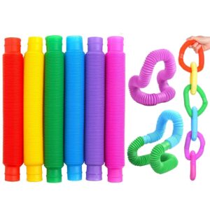 Pop Tubes Fidget Toy, Sensory Tubes, Poppin Pipes for Kids, Stress Relief Stretch Bend Build and Connect Toy, Fidget Toys for Sensory Learning, Colorful Pop Tubes (18)