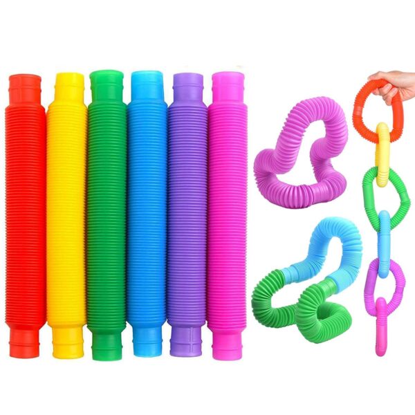 Pop Tubes Fidget Toy, Sensory Tubes, Poppin Pipes for Kids, Stress Relief Stretch Bend Build and Connect Toy, Fidget Toys for Sensory Learning, Colorful Pop Tubes (18)