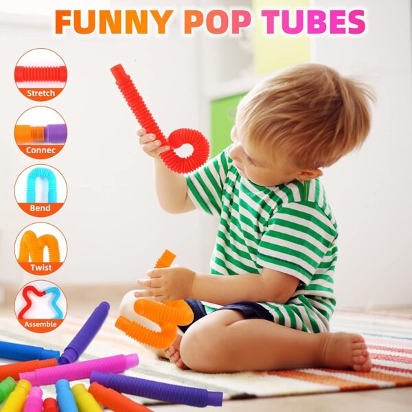 Pop Tubes Fidget Toy, Sensory Tubes, Poppin Pipes for Kids, Stress Relief Stretch Bend Build and Connect Toy, Fidget Toys for Sensory Learning, Colorful Pop Tubes (18) - Image 6
