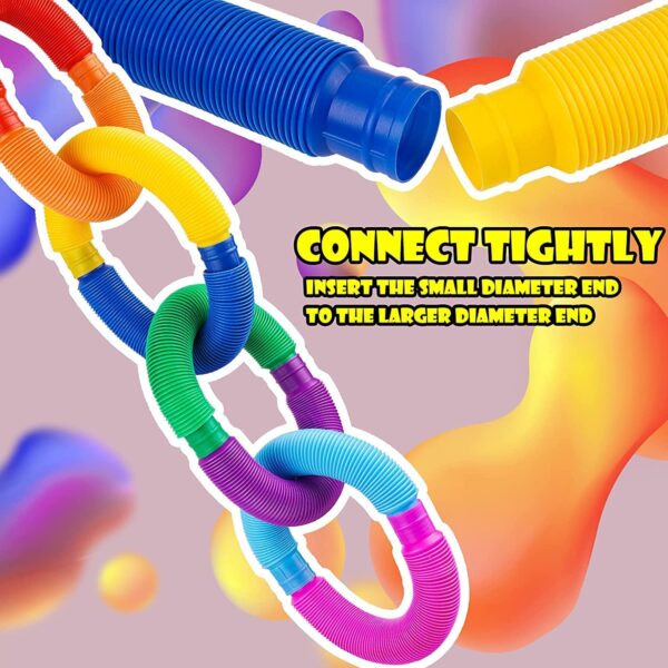 Pop Tubes Fidget Toy, Sensory Tubes, Poppin Pipes for Kids, Stress Relief Stretch Bend Build and Connect Toy, Fidget Toys for Sensory Learning, Colorful Pop Tubes (18) - Image 3