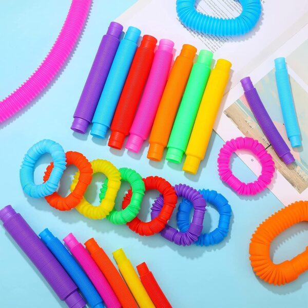 Pop Tubes Fidget Toy, Sensory Tubes, Poppin Pipes for Kids, Stress Relief Stretch Bend Build and Connect Toy, Fidget Toys for Sensory Learning, Colorful Pop Tubes (18) - Image 7