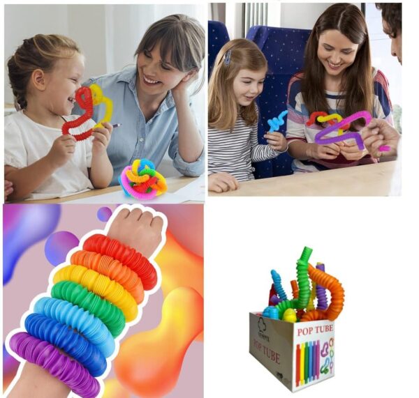 Pop Tubes Fidget Toy, Sensory Tubes, Poppin Pipes for Kids, Stress Relief Stretch Bend Build and Connect Toy, Fidget Toys for Sensory Learning, Colorful Pop Tubes (6) - Image 5