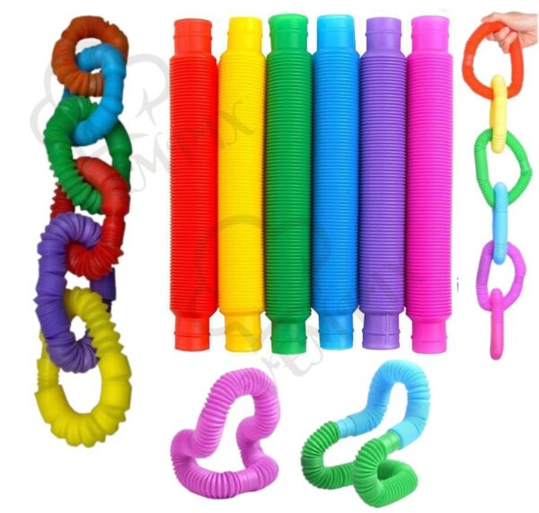 Pop Tubes Fidget Toy, Sensory Tubes, Poppin Pipes for Kids, Stress Relief Stretch Bend Build and Connect Toy, Fidget Toys for Sensory Learning, Colorful Pop Tubes (6)