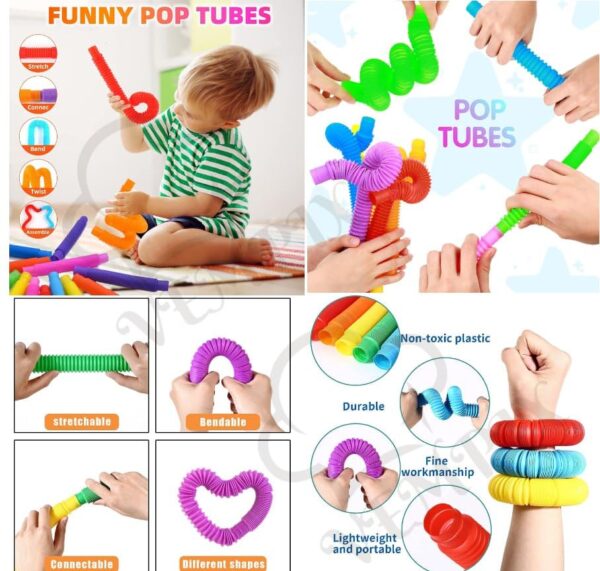 Pop Tubes Fidget Toy, Sensory Tubes, Poppin Pipes for Kids, Stress Relief Stretch Bend Build and Connect Toy, Fidget Toys for Sensory Learning, Colorful Pop Tubes (6) - Image 4