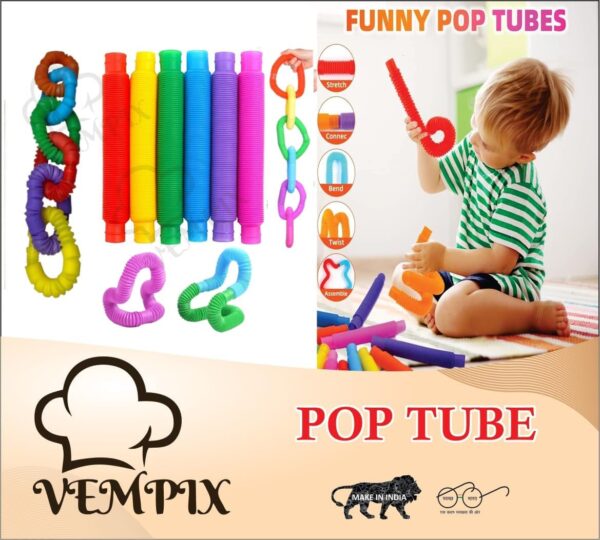 Pop Tubes Fidget Toy, Sensory Tubes, Poppin Pipes for Kids, Stress Relief Stretch Bend Build and Connect Toy, Fidget Toys for Sensory Learning, Colorful Pop Tubes (6) - Image 6