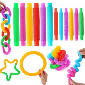 Pop Tubes Fidget Toy, Sensory Tubes, Poppin Pipes for Kids, Stress Relief Stretch Bend Build and Connect Toy, Fidget Toys for Sensory Learning, Colorful Pop Tubes (Pack of 1 Pop Tube)