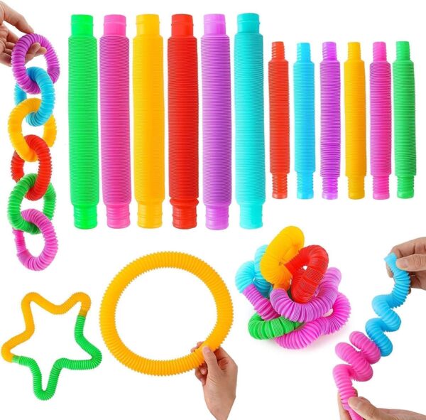 Pop Tubes Fidget Toy, Sensory Tubes, Poppin Pipes for Kids, Stress Relief Stretch Bend Build and Connect Toy, Fidget Toys for Sensory Learning, Colorful Pop Tubes (Pack of 1 Pop Tube)