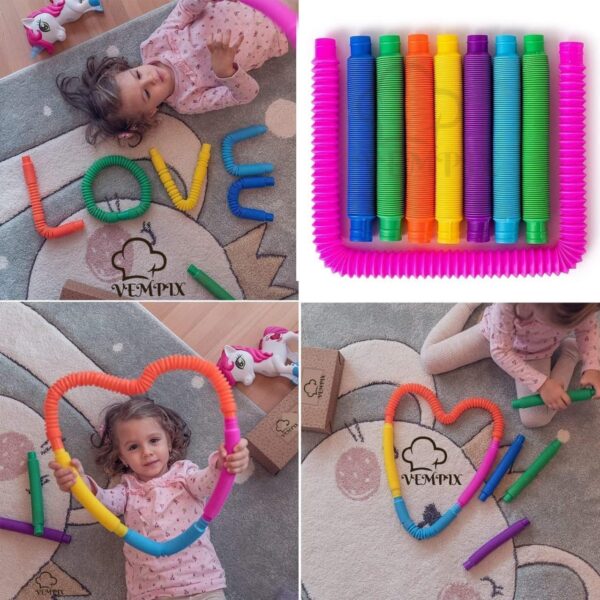 Pop Tubes Fidget Toy, Sensory Tubes, Poppin Pipes for Kids, Stress Relief Stretch Bend Build and Connect Toy, Fidget Toys for Sensory Learning, Colorful Pop Tubes (6) - Image 7