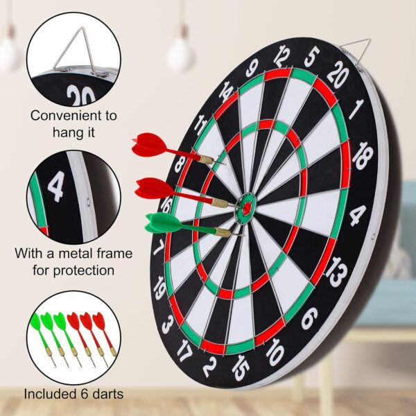 Dart Board Set, Double-Sided 15 Inch Dartboard Game with 6 Steel-Plastic Darts, Man Cave Stuff for Adults, Bars, Arcades, Billiard Rooms, Family Leisure Sport - Image 7