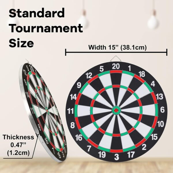 Dart Board Set, Double-Sided 15 Inch Dartboard Game with 6 Steel-Plastic Darts, Man Cave Stuff for Adults, Bars, Arcades, Billiard Rooms, Family Leisure Sport - Image 6