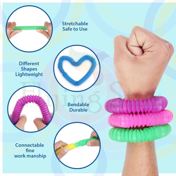 Pop Pack of Tube Sensory Fidget Toy, Multi-Color Stretchable Pipes (Pack of 10) - Image 3