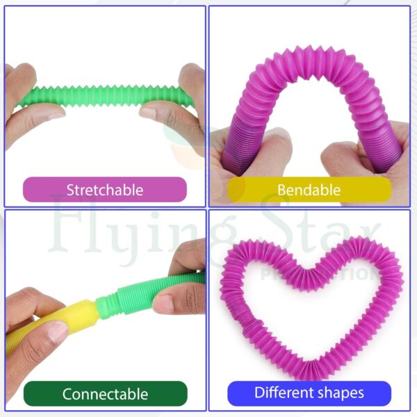 Pop Pack of Tube Sensory Fidget Toy, Multi-Color Stretchable Pipes (Pack of 10) - Image 5
