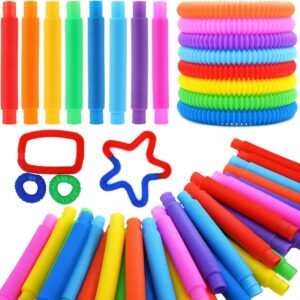 Pop Pack of Tube Sensory Fidget Toy, Multi-Color Stretchable Pipes (Pack of 10)
