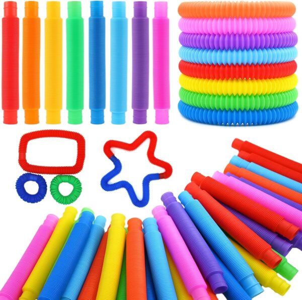Pop Pack of Tube Sensory Fidget Toy, Multi-Color Stretchable Pipes (Pack of 10)