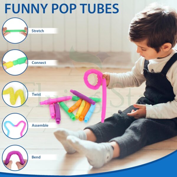 Pop Pack of Tube Sensory Fidget Toy, Multi-Color Stretchable Pipes (Pack of 10) - Image 2