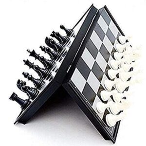 Magnetic Chess Board Game Set for Kids & Adults/Folding Design Indoor Outdoor Educational Travel Toys (10 inch)- Tournament Chess Best for Adults- Black & White (Plastic)