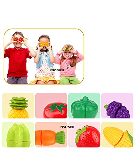 18 PCS Cutting Play Food Toy for Kids Realistic sliceable Pretend Fruit &Vegetables Accessories Has 7 Fruits, 7 Vegetables,2 Board,2 Knife for Kitchen Toys for Girls and Boys - Image 3