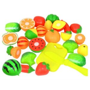 Realistic Sliceable Vegetables and Fruits Cutting Play Toy Set, Cut in 2 Parts Fruits Kitchen Cutting-Board for Kids (12 pcs Fruit Set)