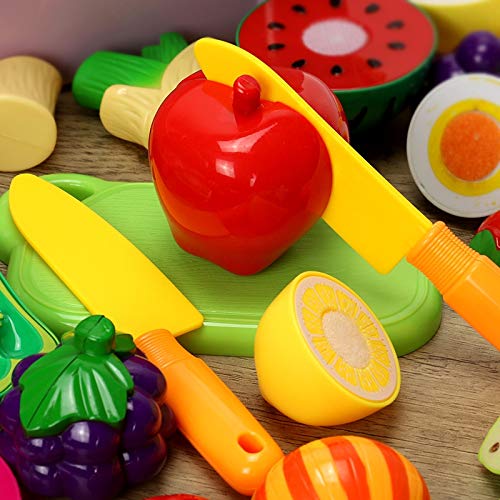 18 PCS Cutting Play Food Toy for Kids Realistic sliceable Pretend Fruit &Vegetables Accessories Has 7 Fruits, 7 Vegetables,2 Board,2 Knife for Kitchen Toys for Girls and Boys - Image 8