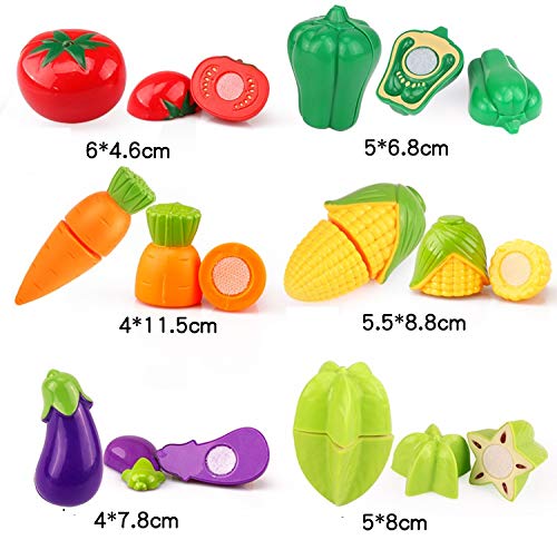 18 PCS Cutting Play Food Toy for Kids Realistic sliceable Pretend Fruit &Vegetables Accessories Has 7 Fruits, 7 Vegetables,2 Board,2 Knife for Kitchen Toys for Girls and Boys - Image 4