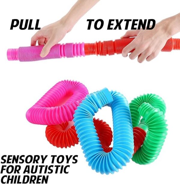 Pop Pack of Tube Sensory Fidget Toy, Multi-Color Stretchable Pipes (Pack of 10) - Image 4