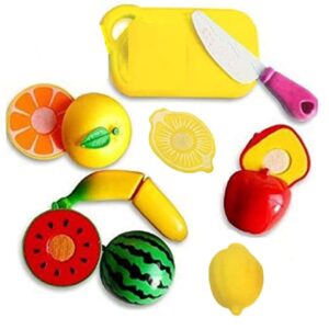 Realistic Sliceable 7 Pcs Fruits Cutting Play Toy Set (5 Fruits and Vegetables Plus Board and Knife)