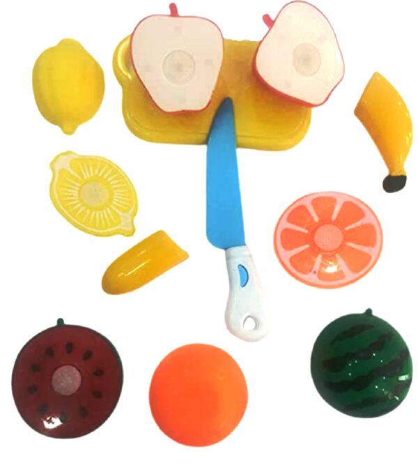Realistic Sliceable 7 Pcs Fruits Cutting Play Toy Set (5 Fruits and Vegetables Plus Board and Knife) - Image 4
