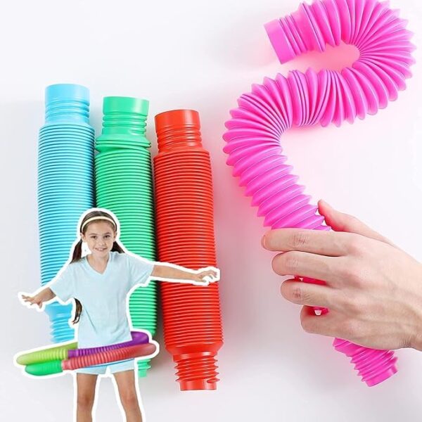 Pop Pack of Tube Sensory Fidget Toy, Multi-Color Stretchable Pipes (Pack of 10) - Image 2