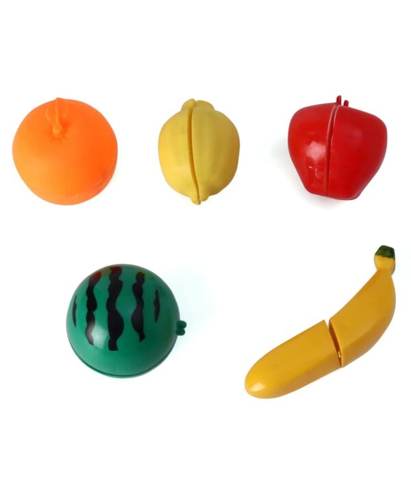 Realistic Sliceable 7 Pcs Fruits Cutting Play Toy Set (5 Fruits and Vegetables Plus Board and Knife) - Image 2