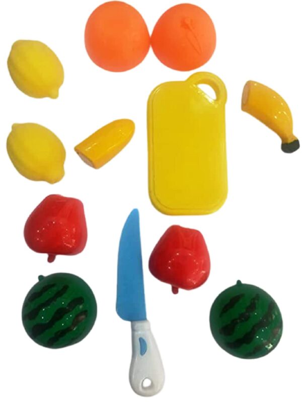 Realistic Sliceable 7 Pcs Fruits Cutting Play Toy Set (5 Fruits and Vegetables Plus Board and Knife) - Image 3
