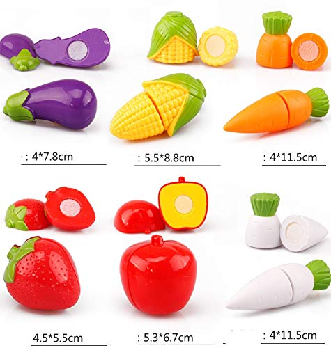 18 PCS Cutting Play Food Toy for Kids Realistic sliceable Pretend Fruit &Vegetables Accessories Has 7 Fruits, 7 Vegetables,2 Board,2 Knife for Kitchen Toys for Girls and Boys - Image 5