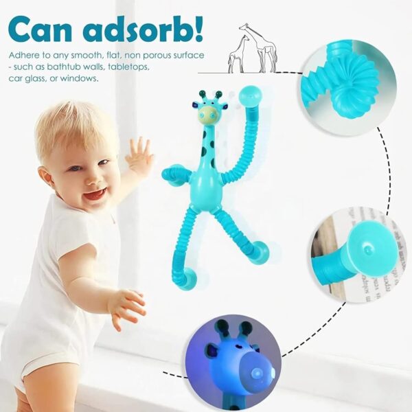 Kid 3 Pcs Telescopic Suction Cup Giraffe Toy Shape Changing Pop Fidget Tubes Sensory Fidget Toy for Girls Boys, Multicolor - Image 3