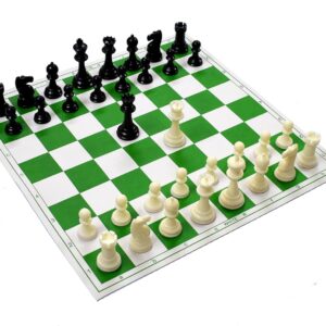 18 * 18 Inches Roll-up Vinyl Tournament Chess Set with Storage Bag & Extra Queens,Premium Heavy Chess Pieces for Kids & Adults (Green)
