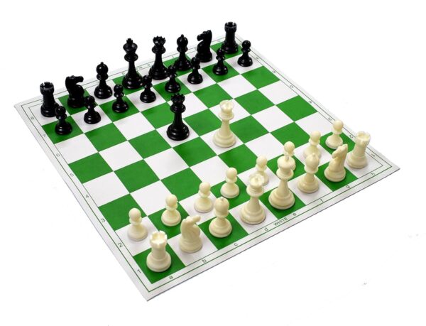 18 * 18 Inches Roll-up Vinyl Tournament Chess Set with Storage Bag & Extra Queens,Premium Heavy Chess Pieces for Kids & Adults (Green)