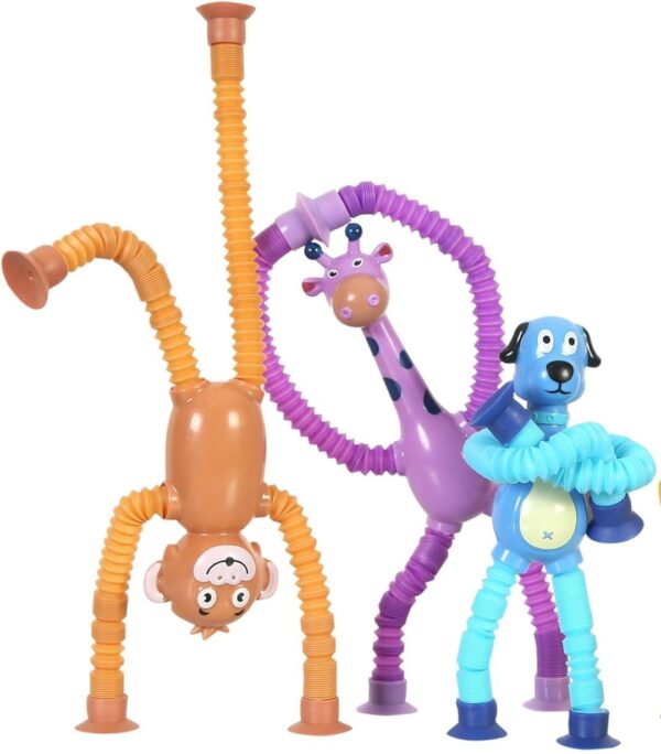 Kid 3 Pcs Telescopic Suction Cup Giraffe Toy Shape Changing Pop Fidget Tubes Sensory Fidget Toy for Girls Boys, Multicolor - Image 8