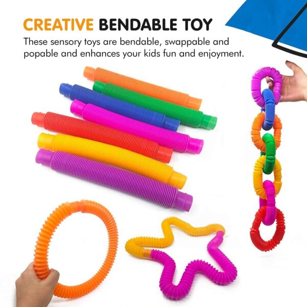 Pull & Pop Tubes Toy for Kids Imaginative Play & Stimulating Creative Colorful Pipes Learning Toddler Sensory Toys Play Connect, Stretch, Twist & Pop Tube (Small Pop Tube - 6 Pcs) - Image 7