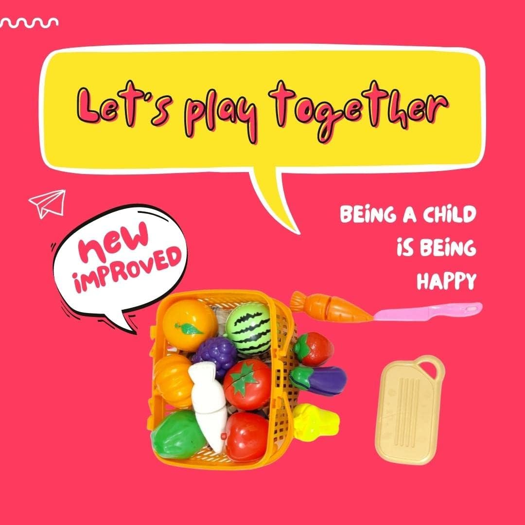 Fruit Cut Toy with Storage Basket Realistic Sliceable Cutting Fruits and Vegetable Pretend play Kitchen toys For kids 6 Fruits/ 6 vegetables/ 1 Board/ 1 Knife /1 Basket (Pack of 15pc Basket) - Image 9