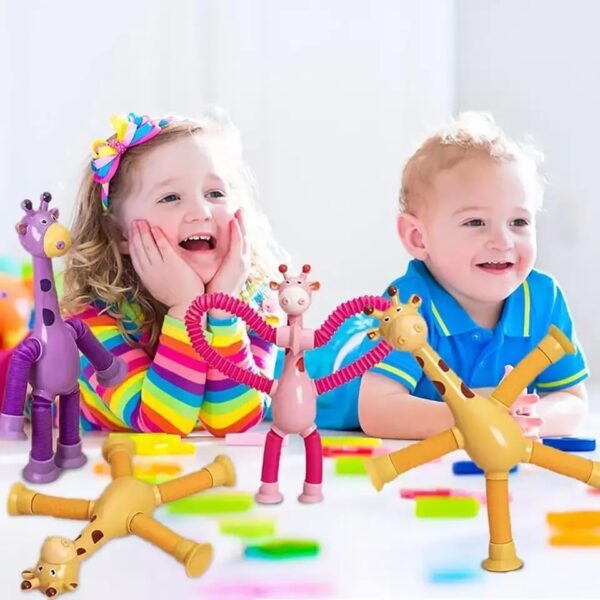 Kid 3 Pcs Telescopic Suction Cup Giraffe Toy Shape Changing Pop Fidget Tubes Sensory Fidget Toy for Girls Boys, Multicolor - Image 9