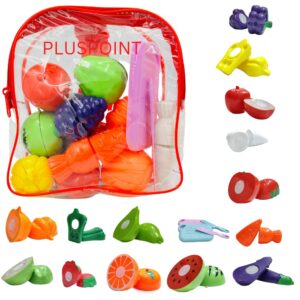 Food Cutting Toys 18 PCS with Storage Bag Play Food Kitchen Toy Cutting Fruits Vegetables Pretend Food Playset Early Development Learning Toy Gifts for Toddlers Kids Boys Girls