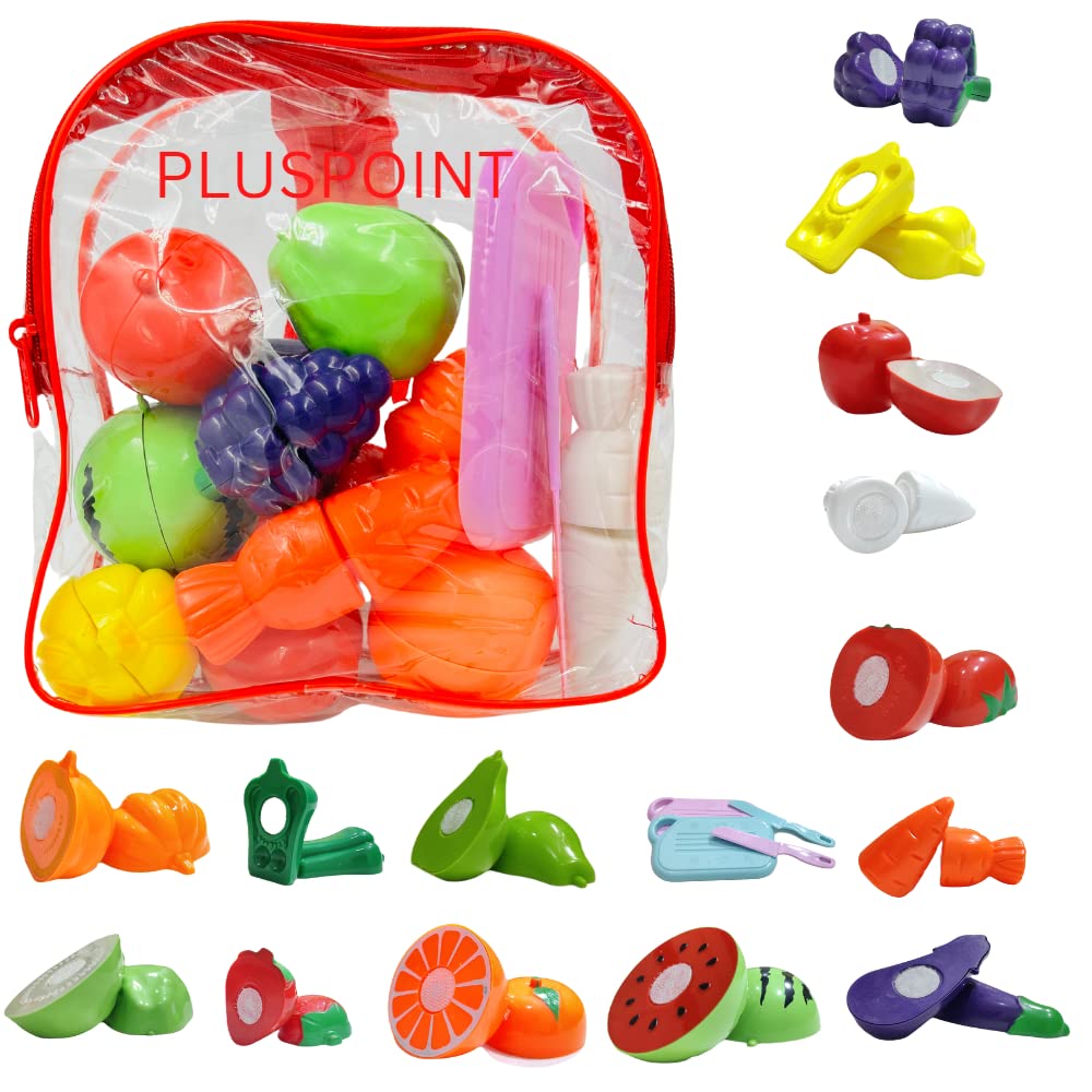 Food Cutting Toys 18 PCS with Storage Bag Play Food Kitchen Toy Cutting Fruits Vegetables Pretend Food Playset Early Development Learning Toy Gifts for Toddlers Kids Boys Girls