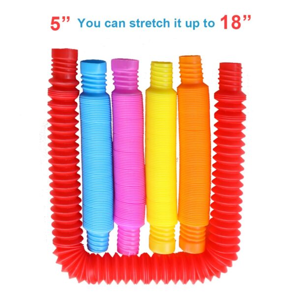 Pop Tubes Sensory Toys, Multi-Colour Crinkly Tubes, STEM Learning and Motor Skills Development | 5 Pcs Set | Small (14 cm) - Image 2