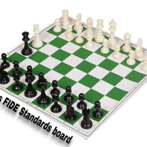 18 x 18 inches professional tournament Green and White chess board set (Fide-Standards) with Chessmen - 34 pieces and Chess bag, with 2 extra queens