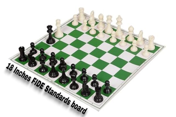 18 x 18 inches professional tournament Green and White chess board set (Fide-Standards) with Chessmen - 34 pieces and Chess bag, with 2 extra queens