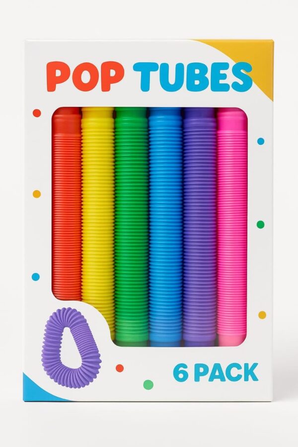 Pop Tubes for Kids Glowing Colorful Flexible Poppin Pipes Sensory Tubes Stretch Twist Bend Build Connect Stress Relief Toy for Adults – Pack of 6