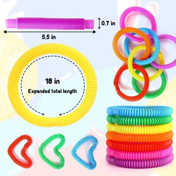 Pop Tubes for Kids Glowing Colorful Flexible Poppin Pipes Sensory Tubes Stretch Twist Bend Build Connect Stress Relief Toy for Adults – Pack of 6 - Image 2