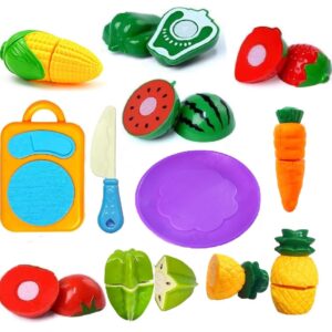 Sliceable Cutting Fruit Vegetable Toys with Chopping Board & Knife Play Food Set for Kids, Birthday Christmas Gift for Boys Girls, Plastic Vegetable Toy Set for Girl and Boy - 10 Pcs