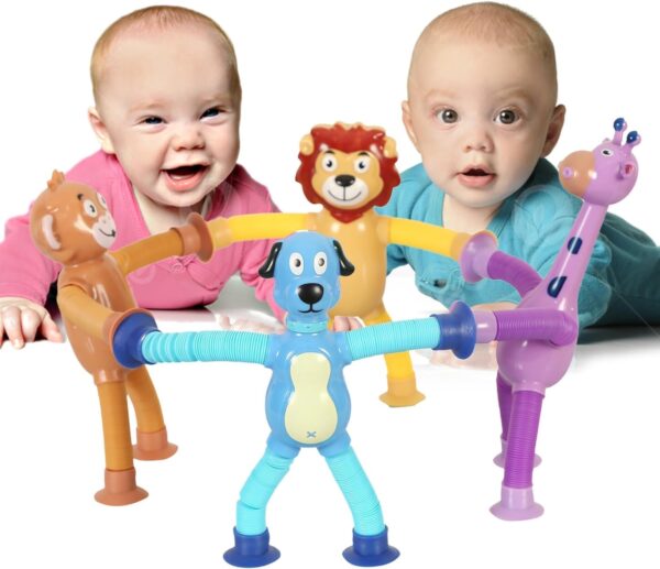 Kid 3 Pcs Telescopic Suction Cup Giraffe Toy Shape Changing Pop Fidget Tubes Sensory Fidget Toy for Girls Boys, Multicolor - Image 4