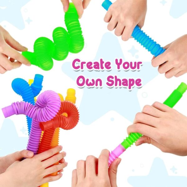 Pop Tubes for Kids Glowing Colorful Flexible Poppin Pipes Sensory Tubes Stretch Twist Bend Build Connect Stress Relief Toy for Adults – Pack of 6 - Image 4
