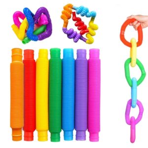 Pop Tubes for Kids Glowing Colorful Flexible Poppin Pipes Sensory Tubes Stretch Twist Bend Build Connect Stress Relief Toy for Adults – Pack of 12