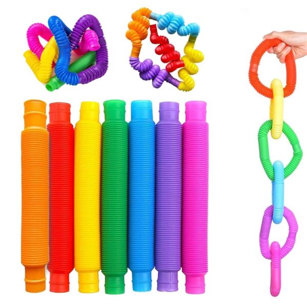 Pop Tubes for Kids Glowing Colorful Flexible Poppin Pipes Sensory Tubes Stretch Twist Bend Build Connect Stress Relief Toy for Adults – Pack of 12